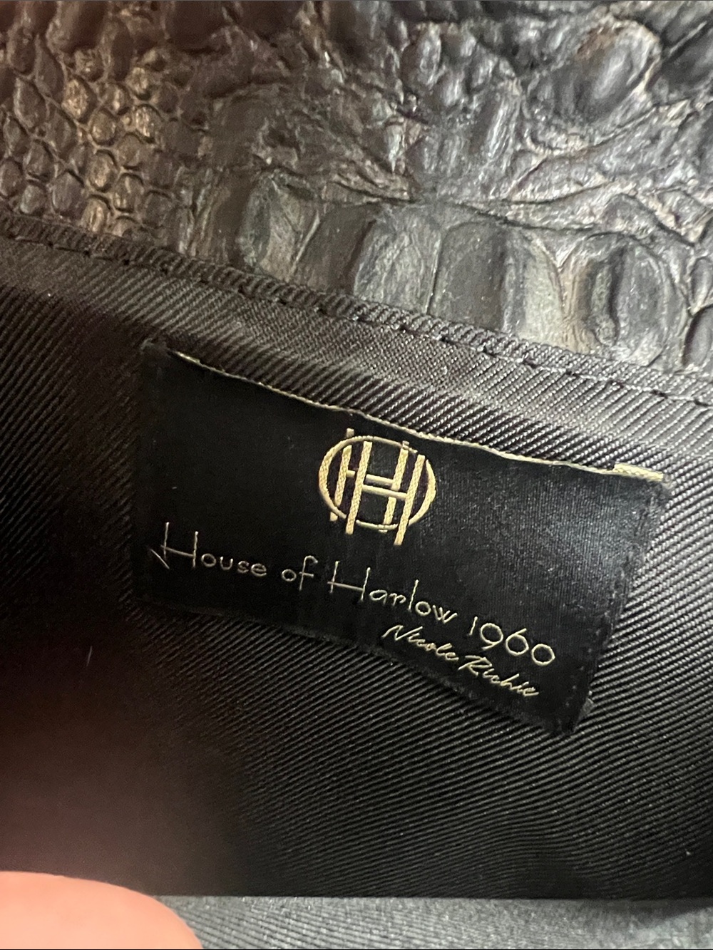 House of Harlow Black Croc-Embossed Shoulder Bag with Gold Chain - Picture 6 of 7